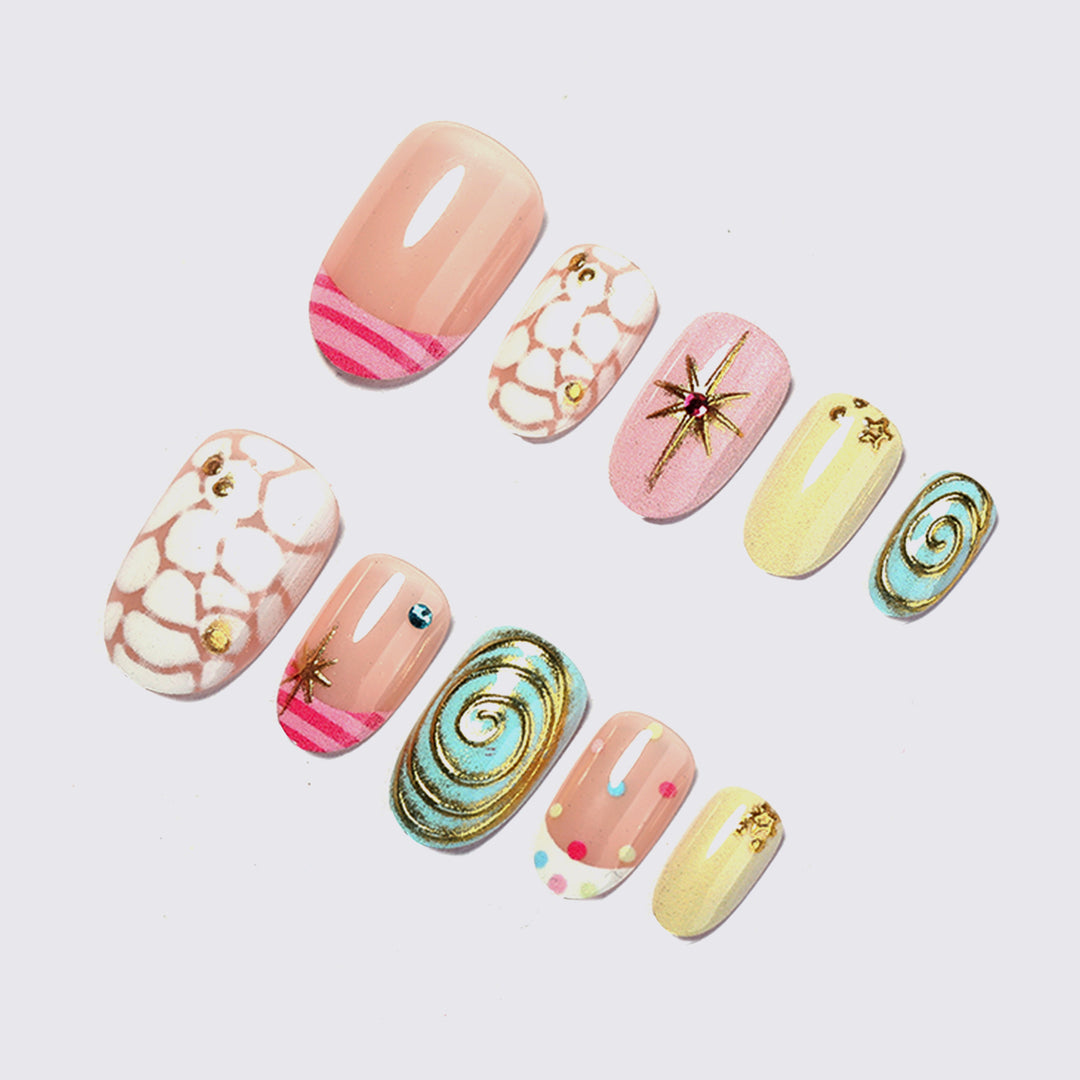Decorative Press-On Nail Set with Artistic Designs Bowlift