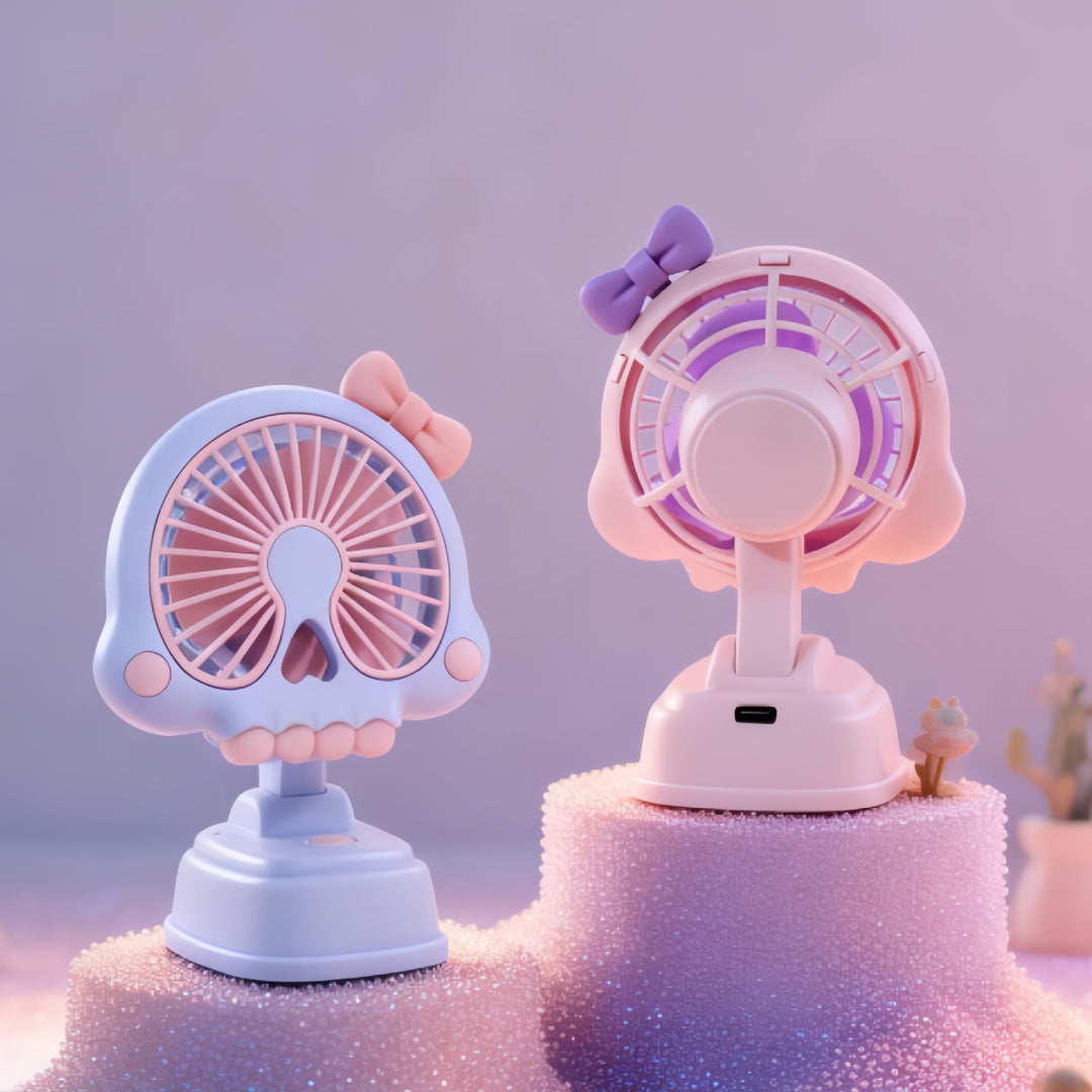 Ladies Portable Hand Fan in Unique Skull Design Bowlift