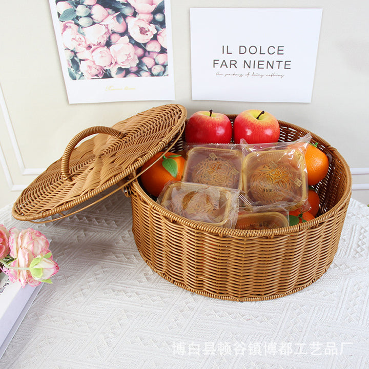 Round Handcrafted Wicker Storage Basket Bowlift