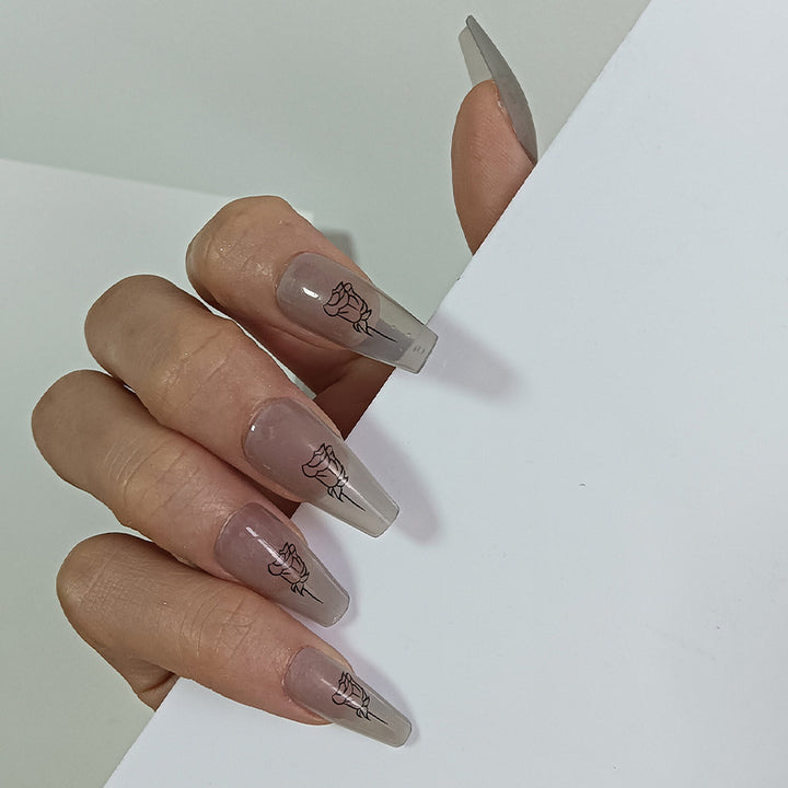 Artful Nail Tips with Rose Pattern Bowlift