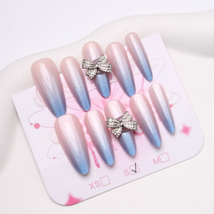Elegant Stiletto Press-On Nails with Rhinestone Bows Bowlift