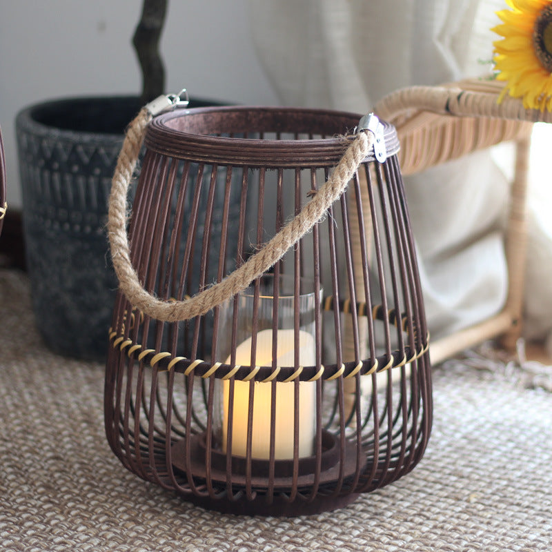 Stylish lantern made of rattan with wooden frame Bowlift