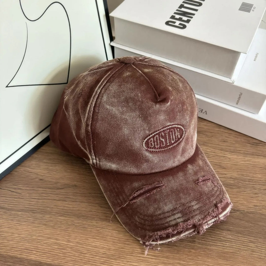 Men's Distressed Denim Effect Baseball Cap Bowlift