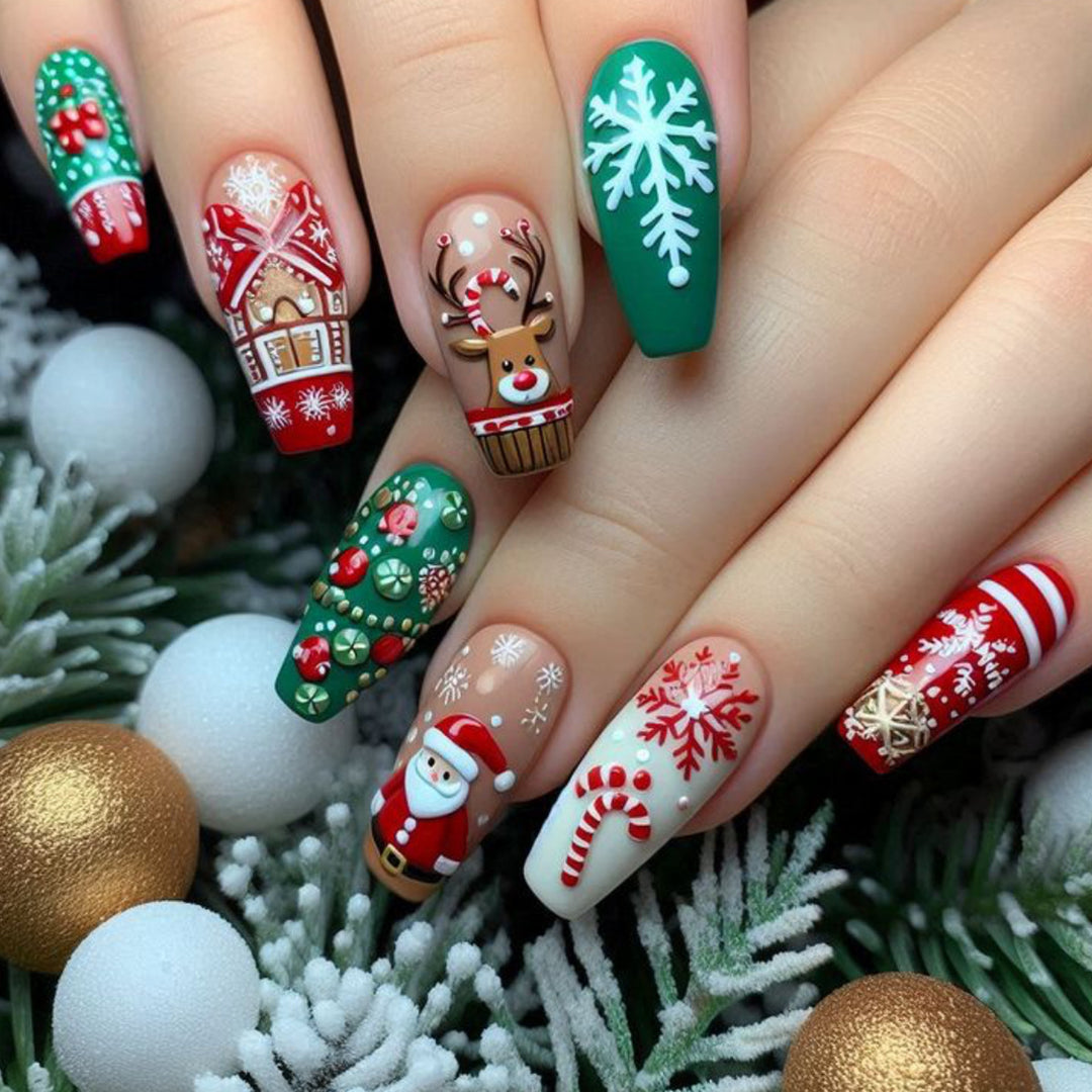 Festive Christmas-Themed 3D Nail Art Extensions Bowlift