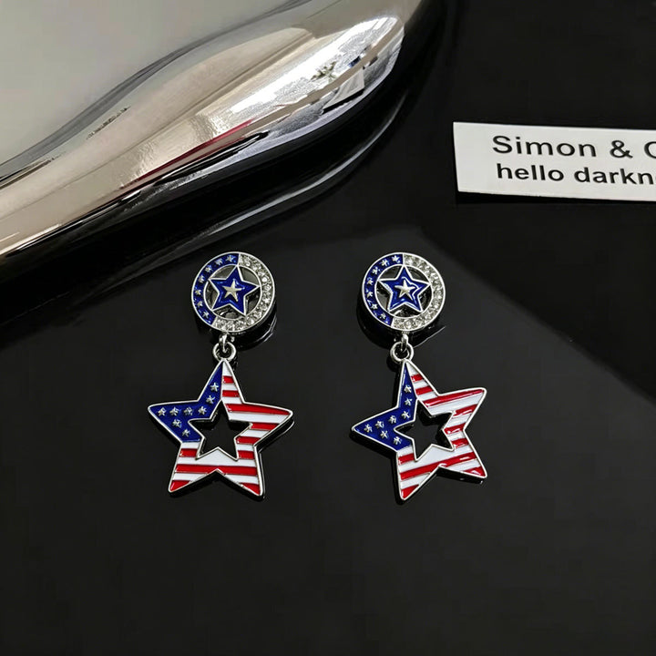 Ladies hanging earrings with star pendant and enamel flag motif Bowlift