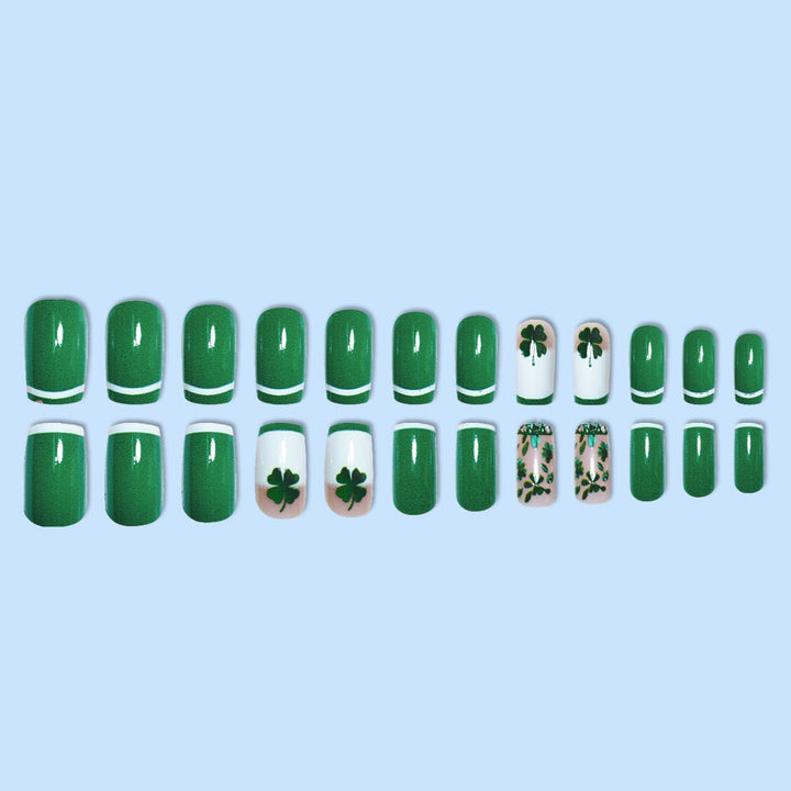 Glamorous Press-On Nail Art Set with Clover Motif Bowlift