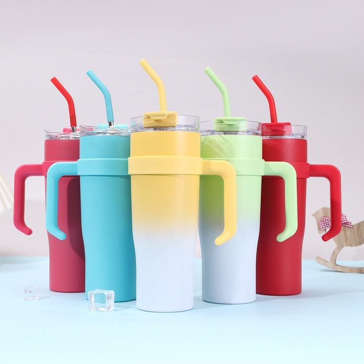 Women Insulated Mug with Plastic Handle and Integrated Straw Bowlift