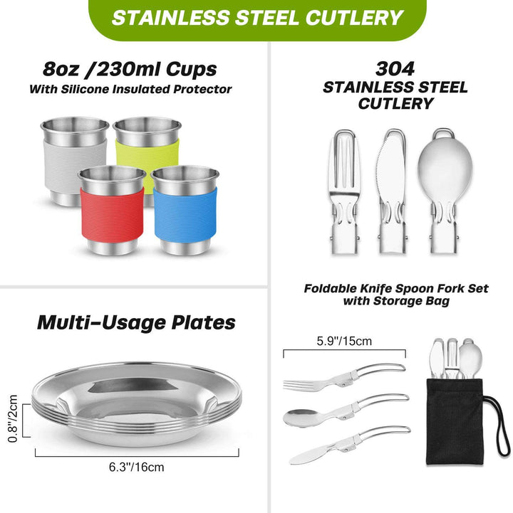 compact nesting anodized aluminum camping cookware kit with kettle nonstick pots frying pan foldable wash basin stainless steel plates cups Bowlift