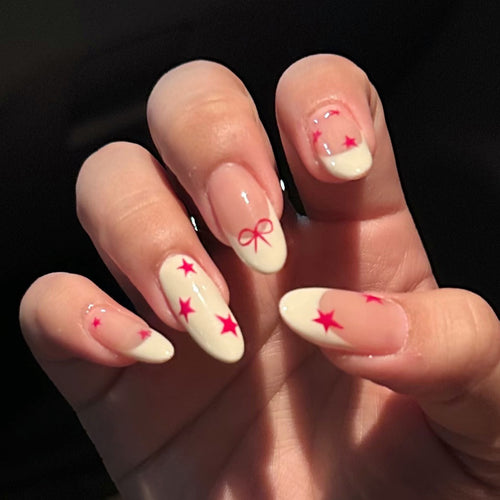 Premium Artistic Press-On Nail Set with Whimsical Star and Bow Designs Bowlift