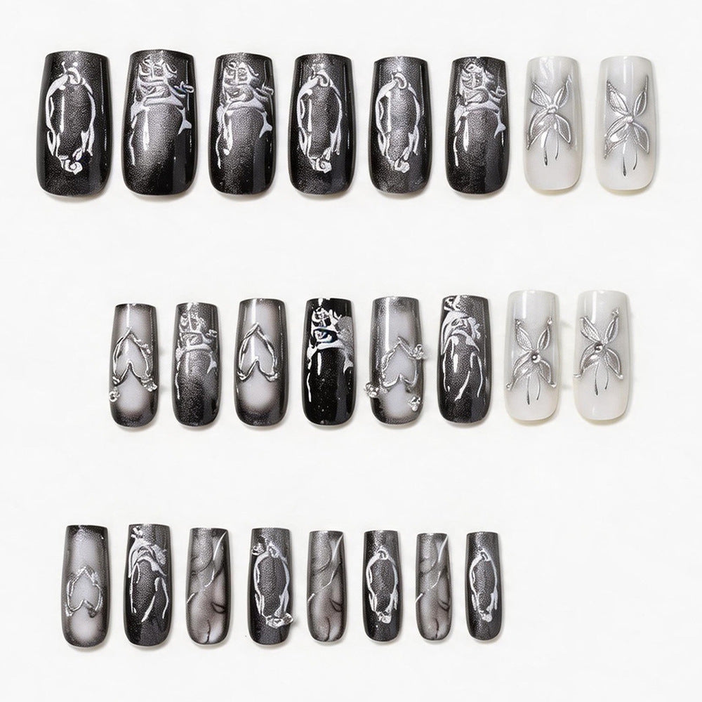 Artistic Long Press-On Nail Design Bowlift