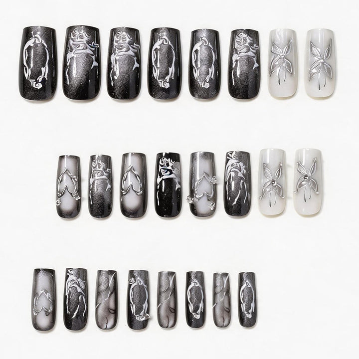 Artistic Long Press-On Nail Design Bowlift