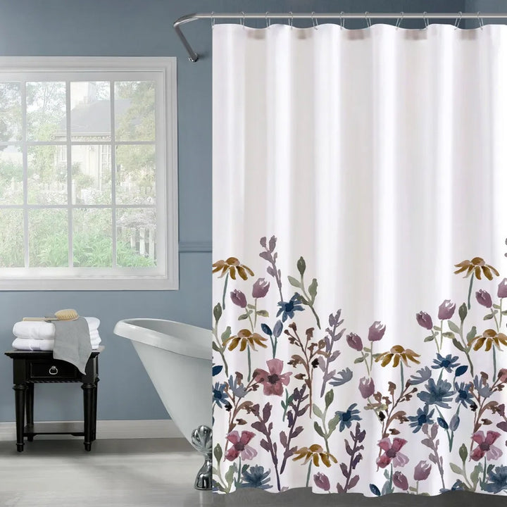 Tropical Leaf Pattern Shower Curtain Bowlift