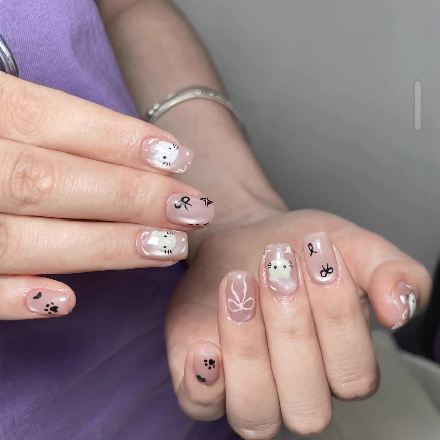 Cute Bunny-Themed Press-On Nail Art Set Bowlift