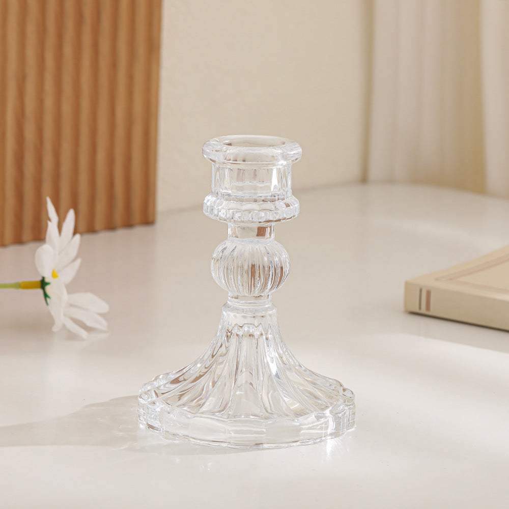 Crystal-cut Glass Candlestick Holder with Ribbed Stem Bowlift