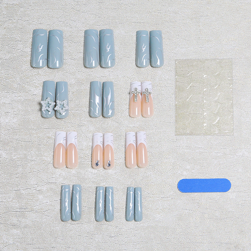 Artificial nails with luxurious marble design and radiant embellishments Bowlift