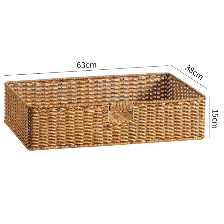 Handwoven Rectangular Storage Basket with Cut-Out Handles Bowlift