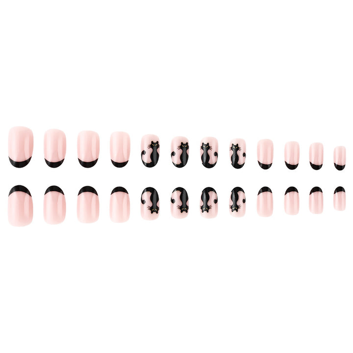 Artistic Cat-Themed Press-On Nails Bowlift