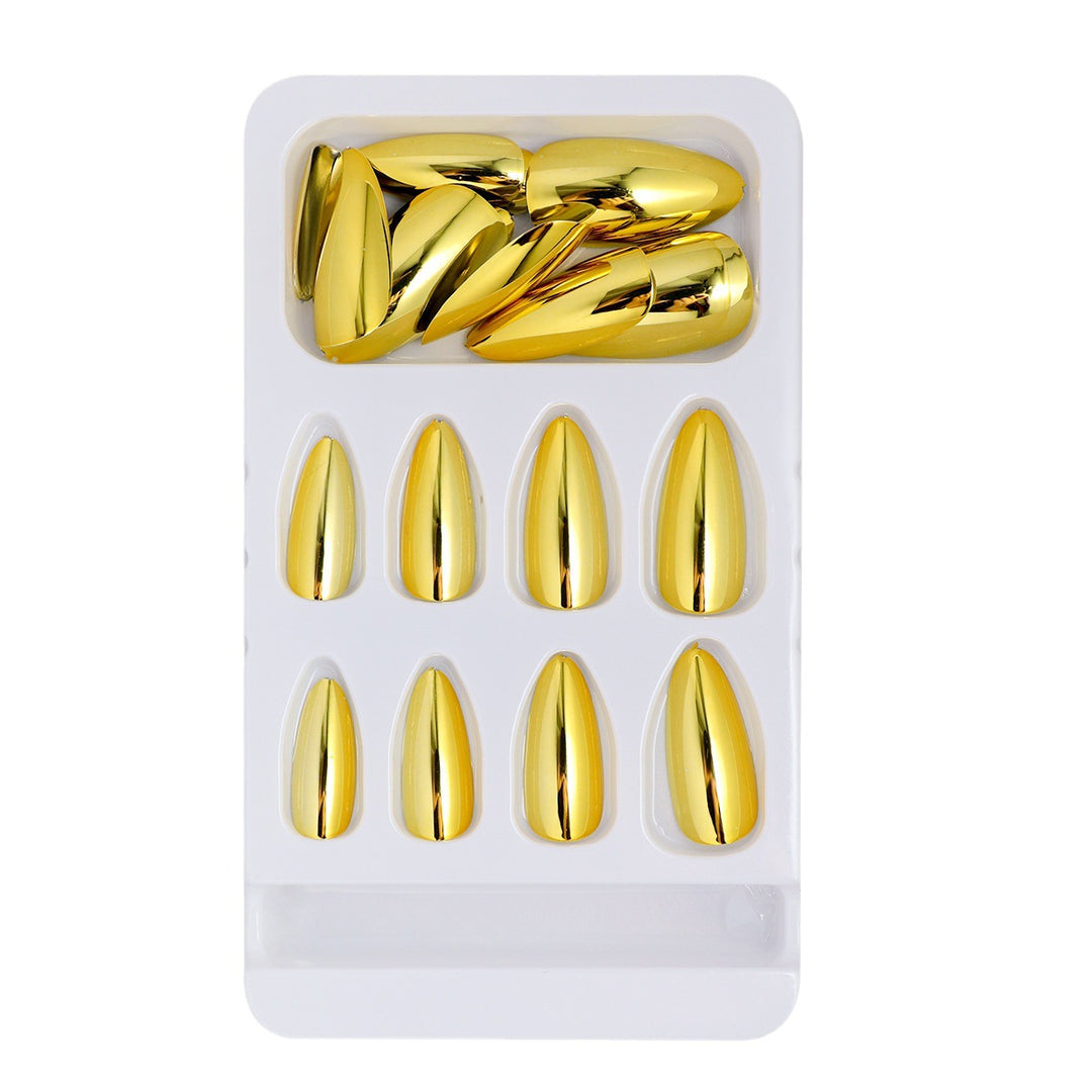 Glossy Metallic Almond-Shaped Press-On Nails Bowlift