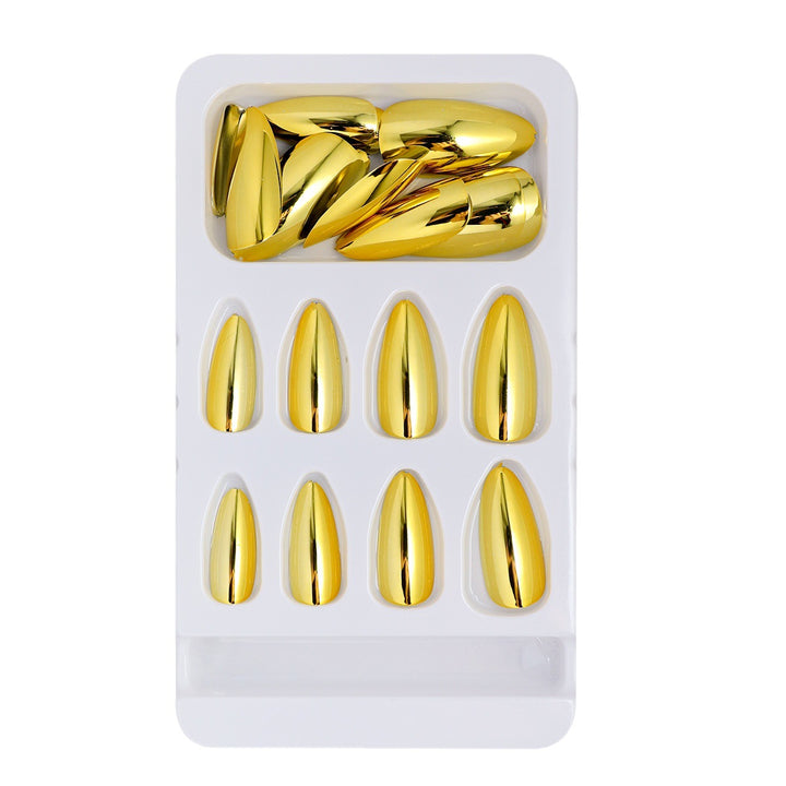 Glossy Metallic Almond-Shaped Press-On Nails Bowlift