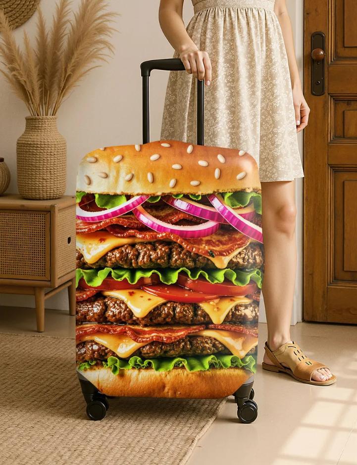 Unisex nan hard shell suitcase cover with stretch travel motif print, zipper opening and scratch-resistant protection Bowlift