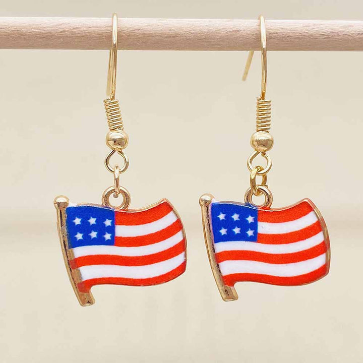 Women's Independence Day patriotic enamel flag dangle earrings with hypoallergenic fishhook wires Bowlift