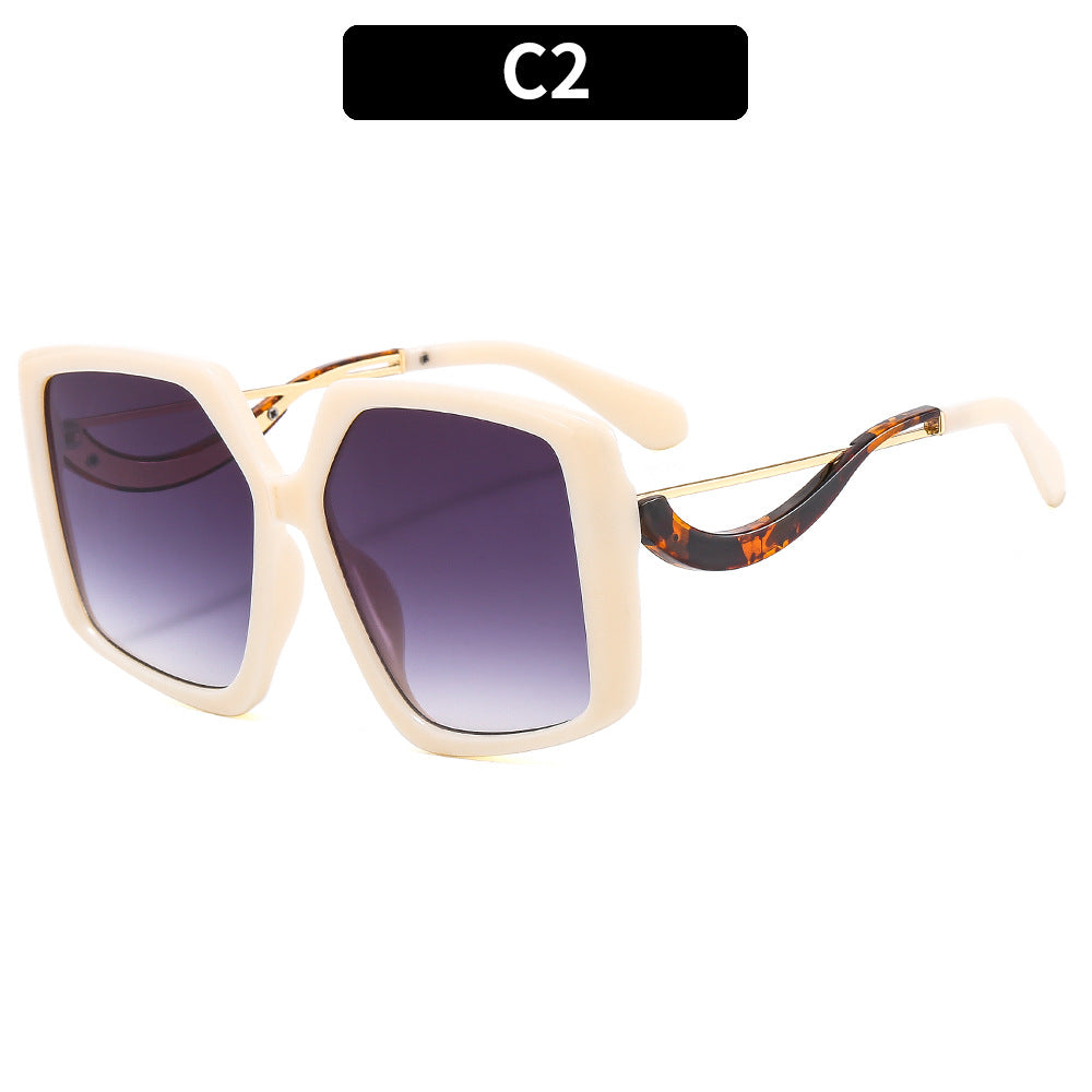 Oversized Square Frame Sunglasses with Gold Accents