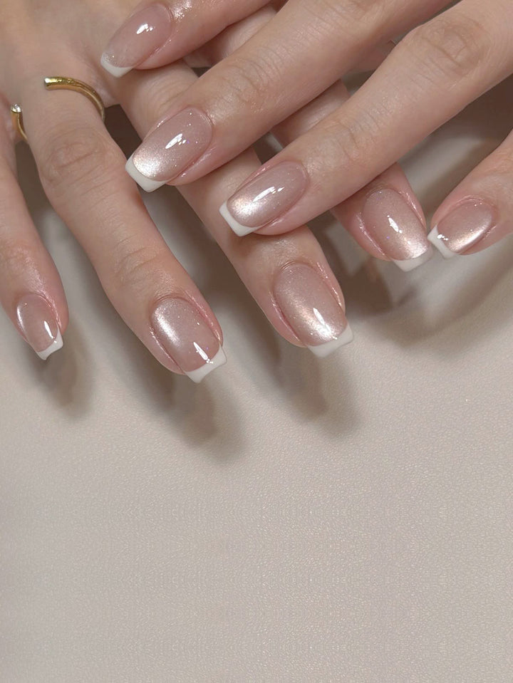 Glossy French Tip Gel Nail Extensions Bowlift