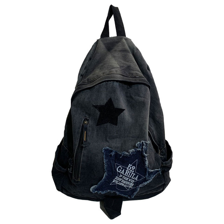 Denim Star Appliqué Casual School Backpack Bowlift
