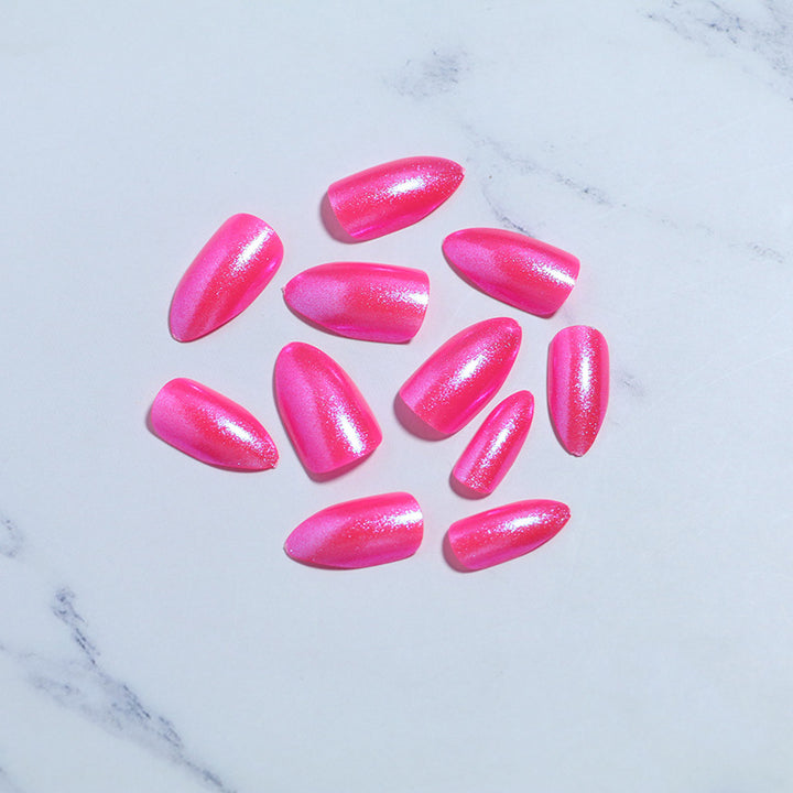 Glossy Press-On Nail Set with Iridescent Shine Bowlift