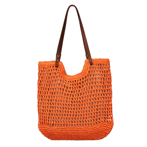 Handwoven cotton bag with leather handles Bowlift