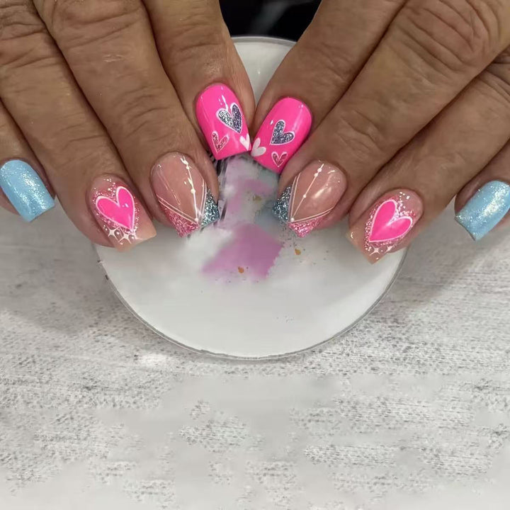 Heart-Decorated Press-On Nail Art Bowlift