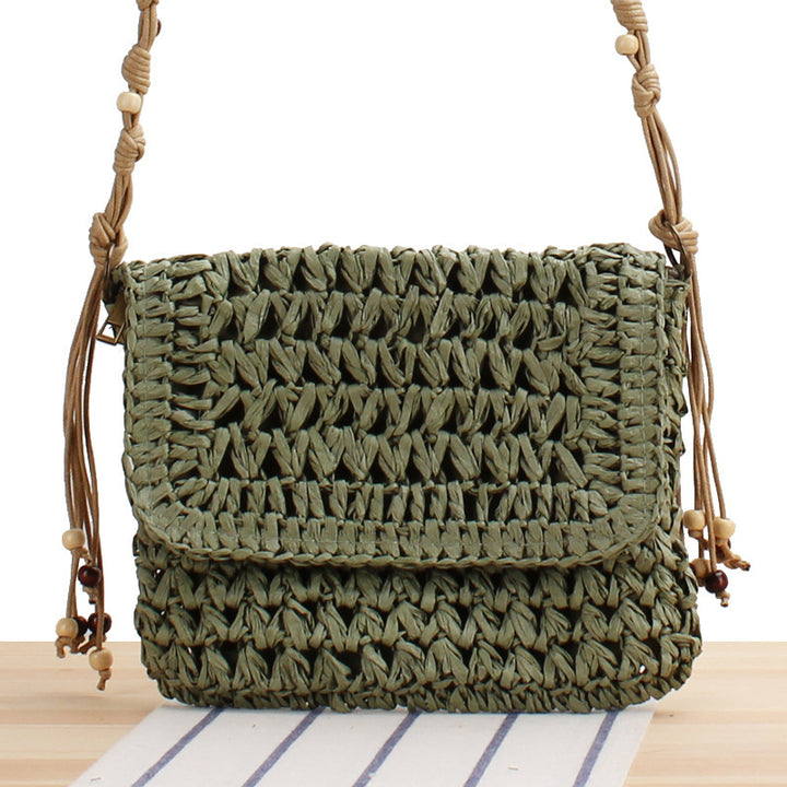 Braided Natural Material Handbag with Playful Fringes Bowlift