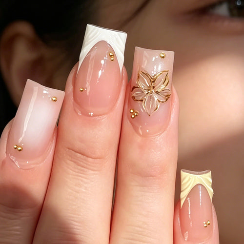 Elegant Floral Accent Press-On Nails Bowlift