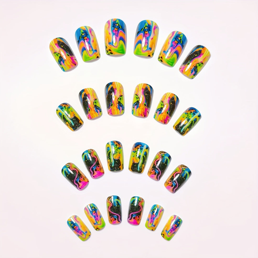 Neon Marbled Nail Art Bowlift