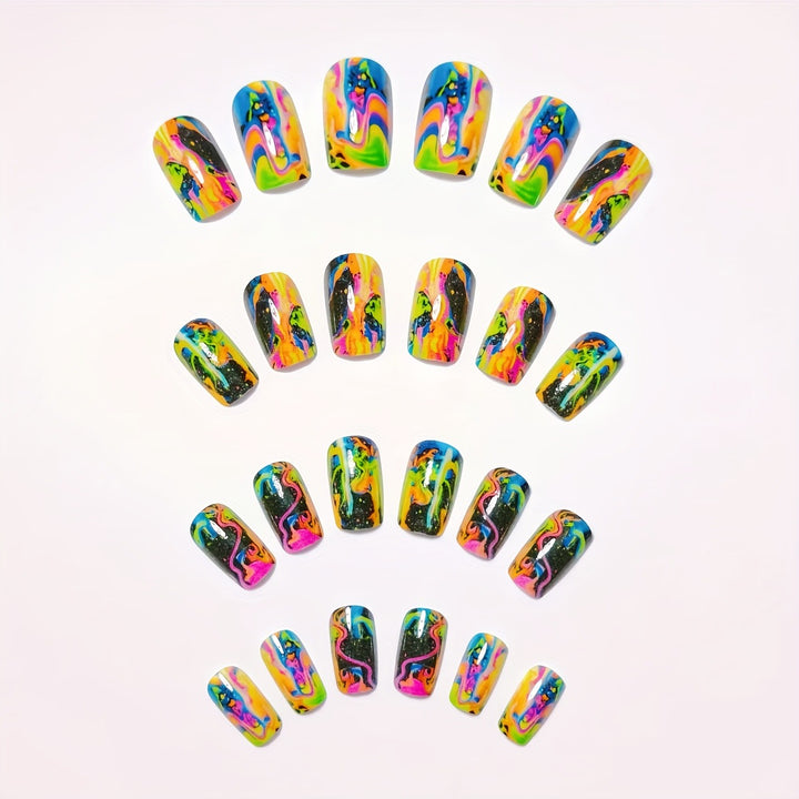 Neon Marbled Nail Art Bowlift