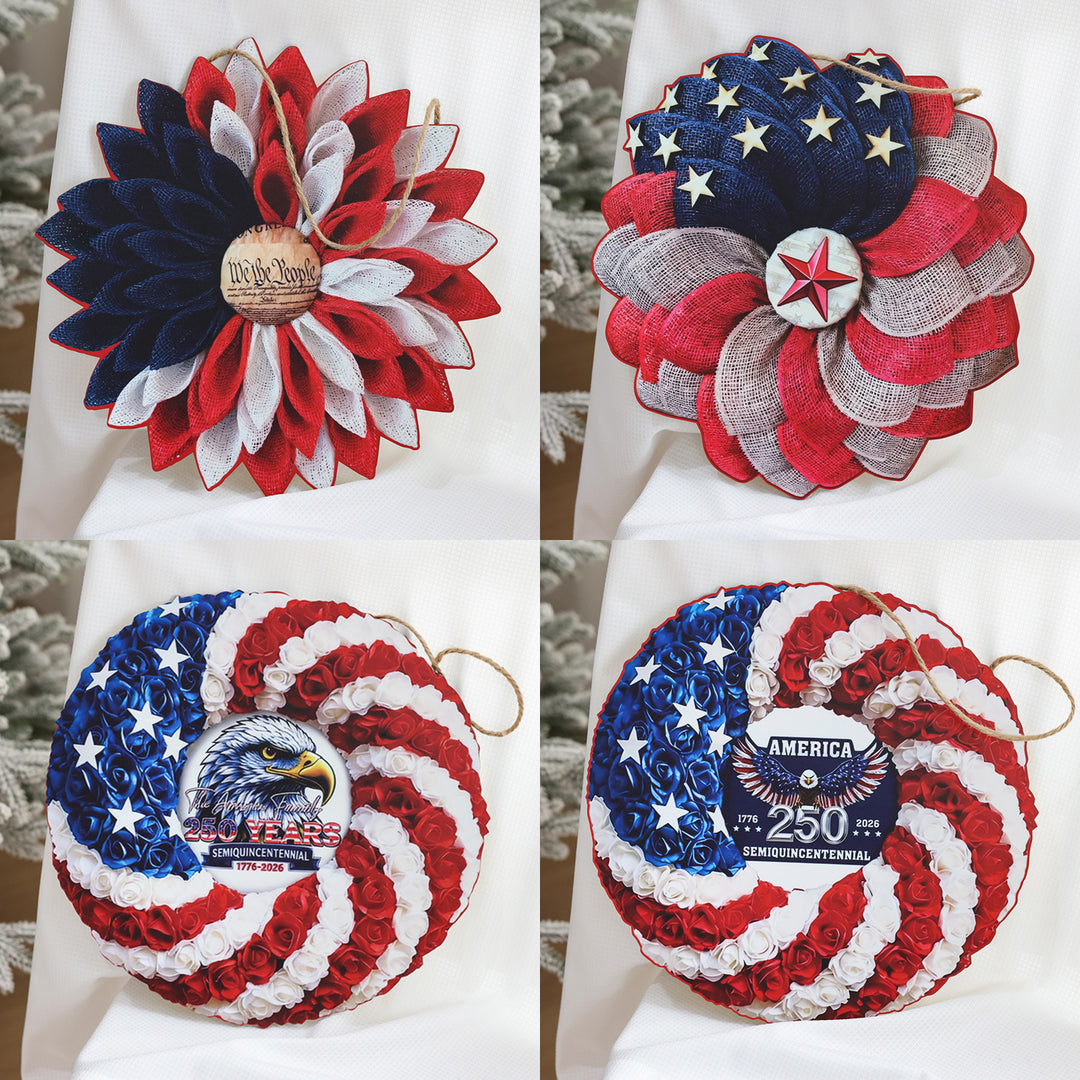 Unisex nan Patriotic Americana Burlap Ribbon Star Door Wreath with Jute Hanger Bowlift