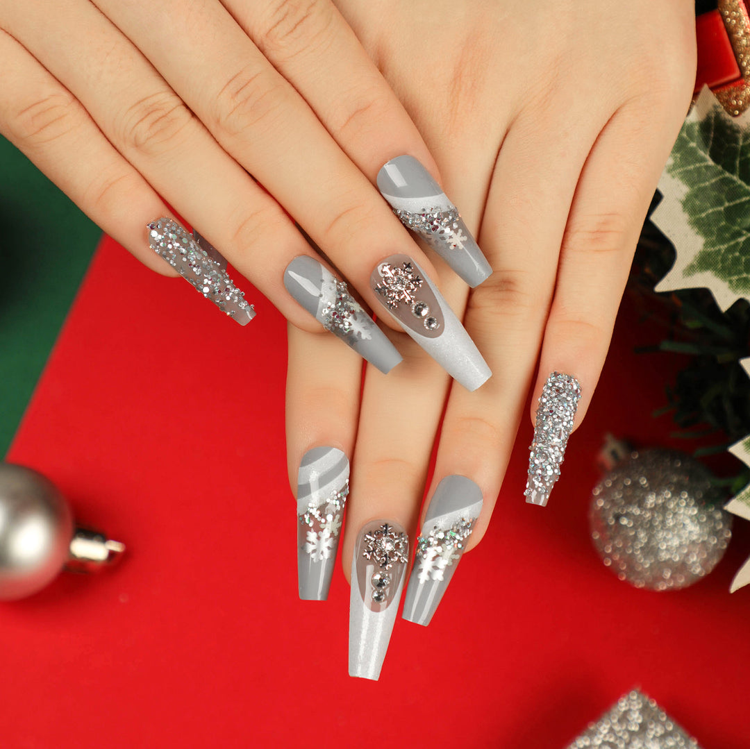 Artful Nail Extensions with Glitter and Rhinestone Embellishments Bowlift