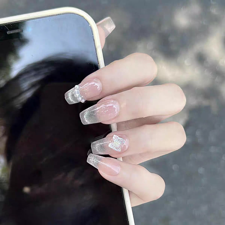 Butterfly-Embellished Glossy Press-On Nail Set Bowlift
