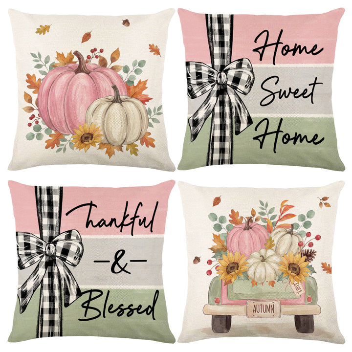 Decorative Harvest-Themed Throw Pillow Covers with Linen Texture