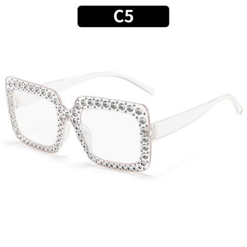 Transparent Square Frame Sunglasses with Rhinestone Accents