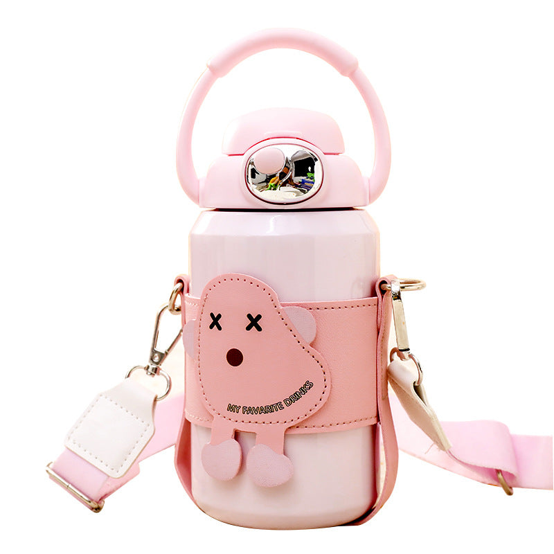 Women's insulated drinking bottle with practical carrying strap and cute Bowlift design