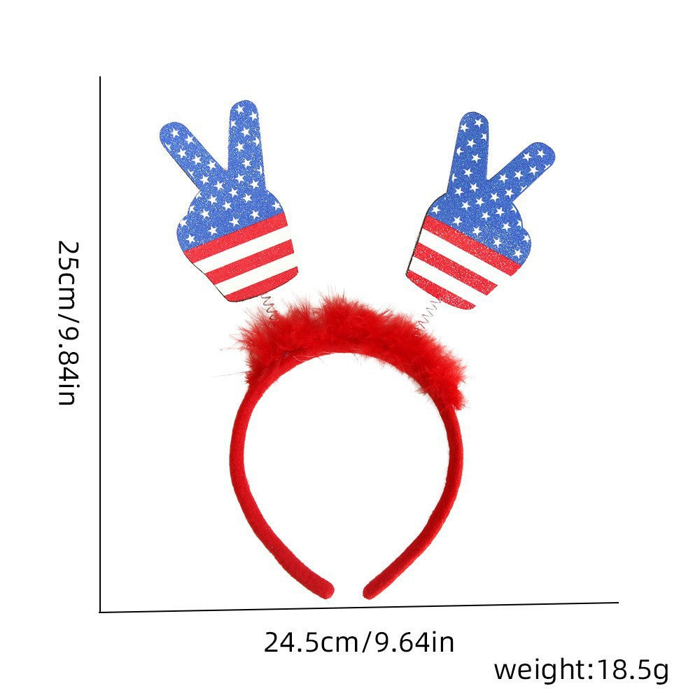 Unisex nan eye-catching party headband with attached pom poms, star tinsel, and small flag pendants Bowlift
