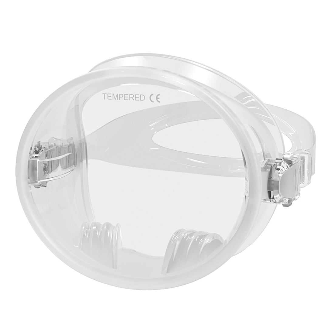 Diving mask with wide field of vision and adjustable headband Bowlift