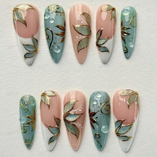 Artificial nail set with floral and glamorous accents Bowlift