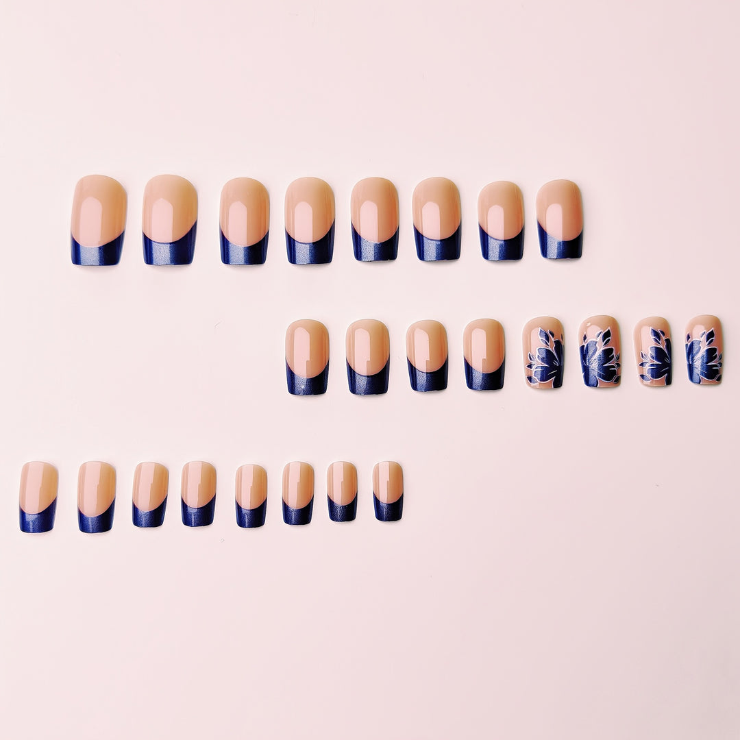 Artificial nails with blooming flower design and elegant French tip Bowlift