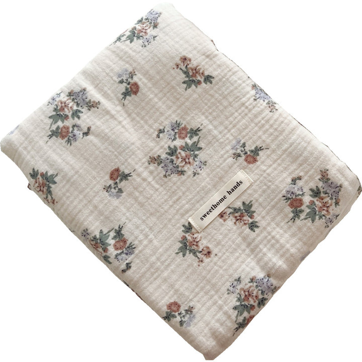 Unisex Cotton Muslin Blanket with Floral Design and Ruffle Details Bowlift