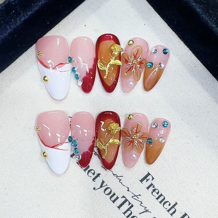 Artistic Decorated Press-On Nail Set Bowlift