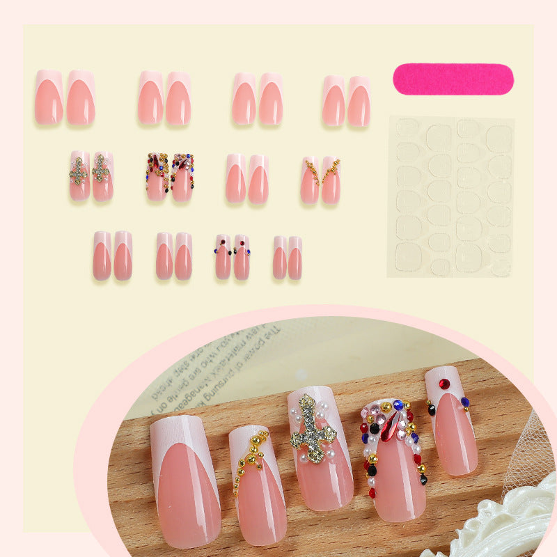 Decorative Press-On Nails Set with Artistic Gemstone Accents Bowlift
