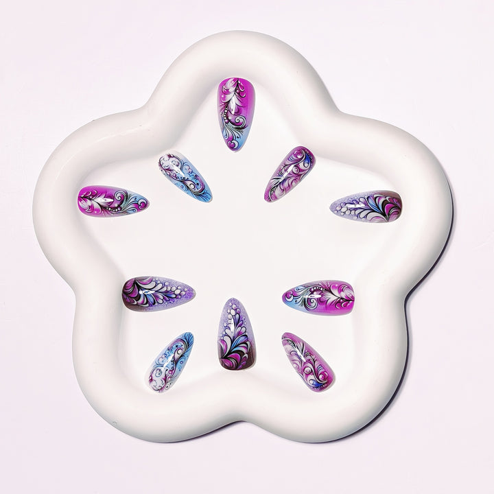 Creative artificial nails with floral and shimmering design elements Bowlift