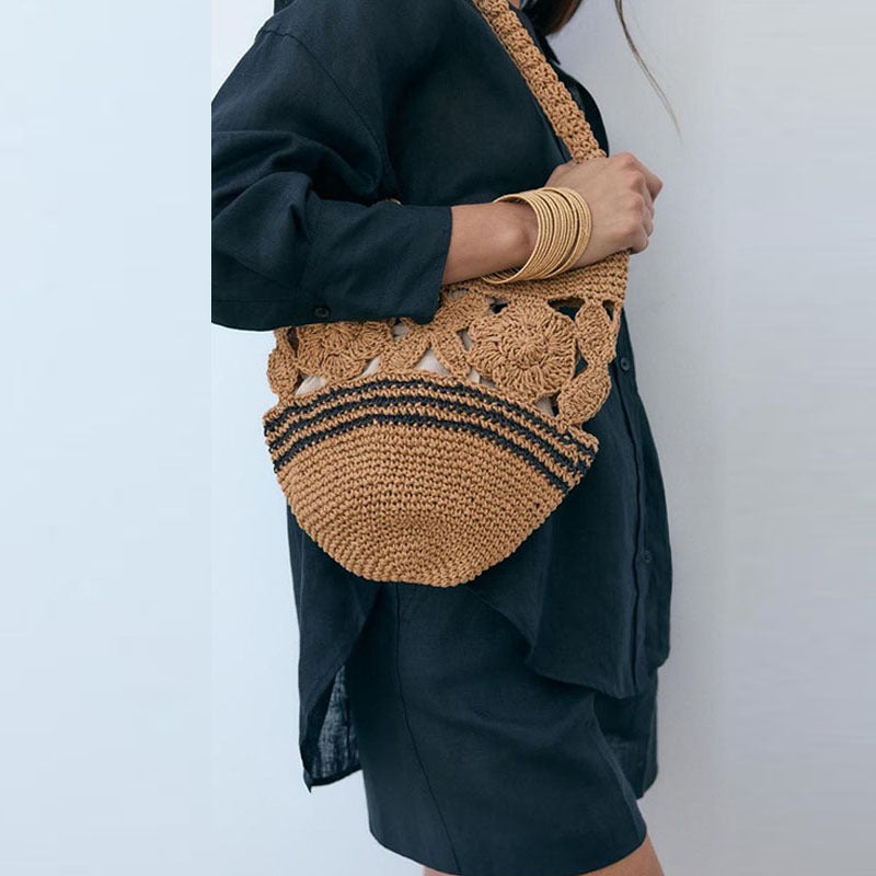 Crocheted Shoulder Bag with Floral Design Bowlift